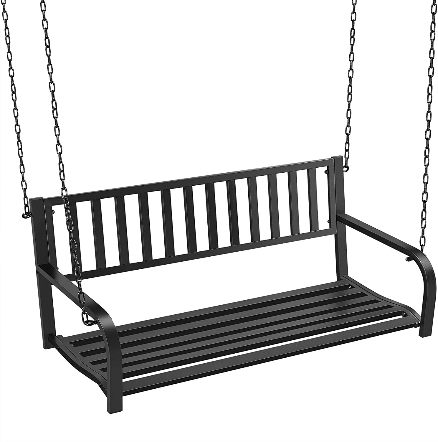 Elegant Hanging Porch Swing Bench Outdoor, 2-Person Metal Iron Elegant Bench for Garden Deck Elegant Swing Chair with Chains, Black