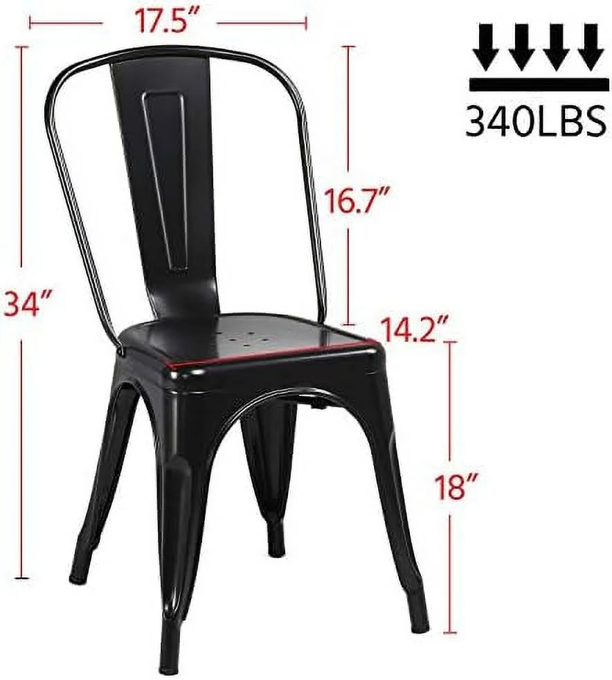 HYHBIBOOM Metal Dining Chairs Set of 4 Stackable Dining Room Chairs Side Chairs Patio Dining Chairs with Back  Each Chair Load Capacity  340 lbs Gun Metal