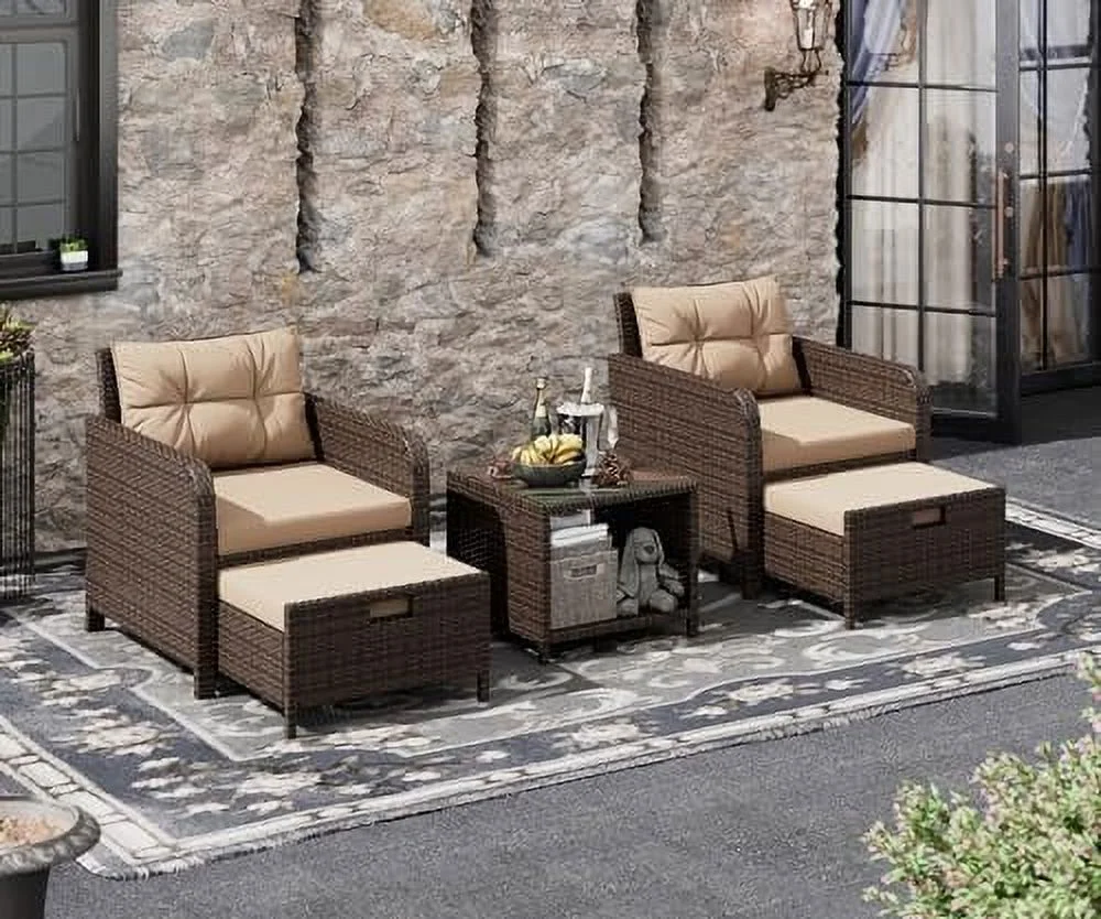 HBBOOMLIFE Outdoor Patio Wicker 5-Piece  Set  No Assembly Required All-Weather Rattan Conversation Bistro &  Table for Garden  Porch  Balcony and Deck (Black)