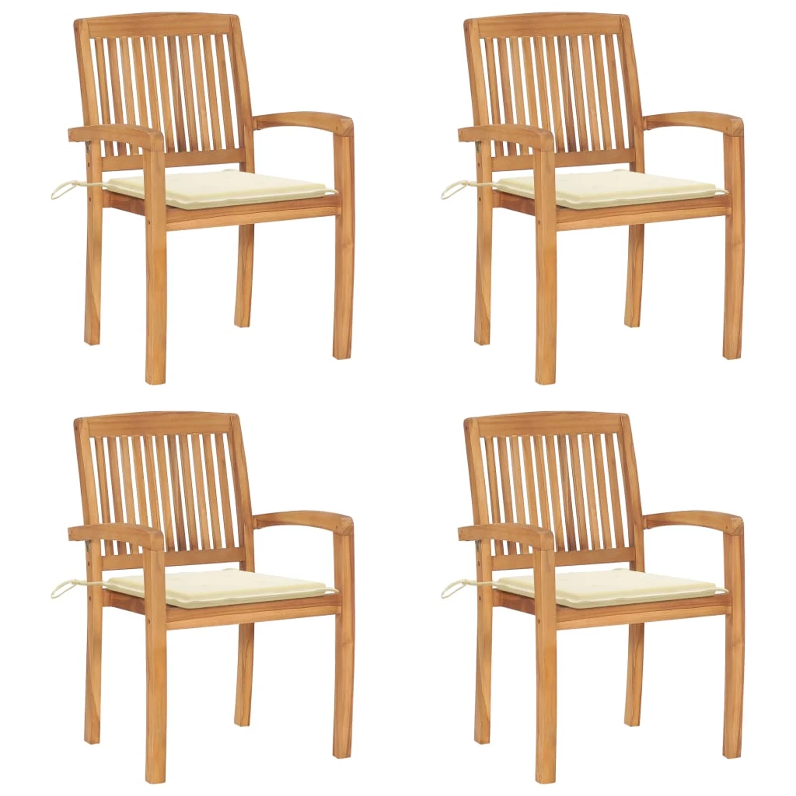 ametoys Stacking Patio Chairs with Cushions 4 pcs Solid Teak Wood