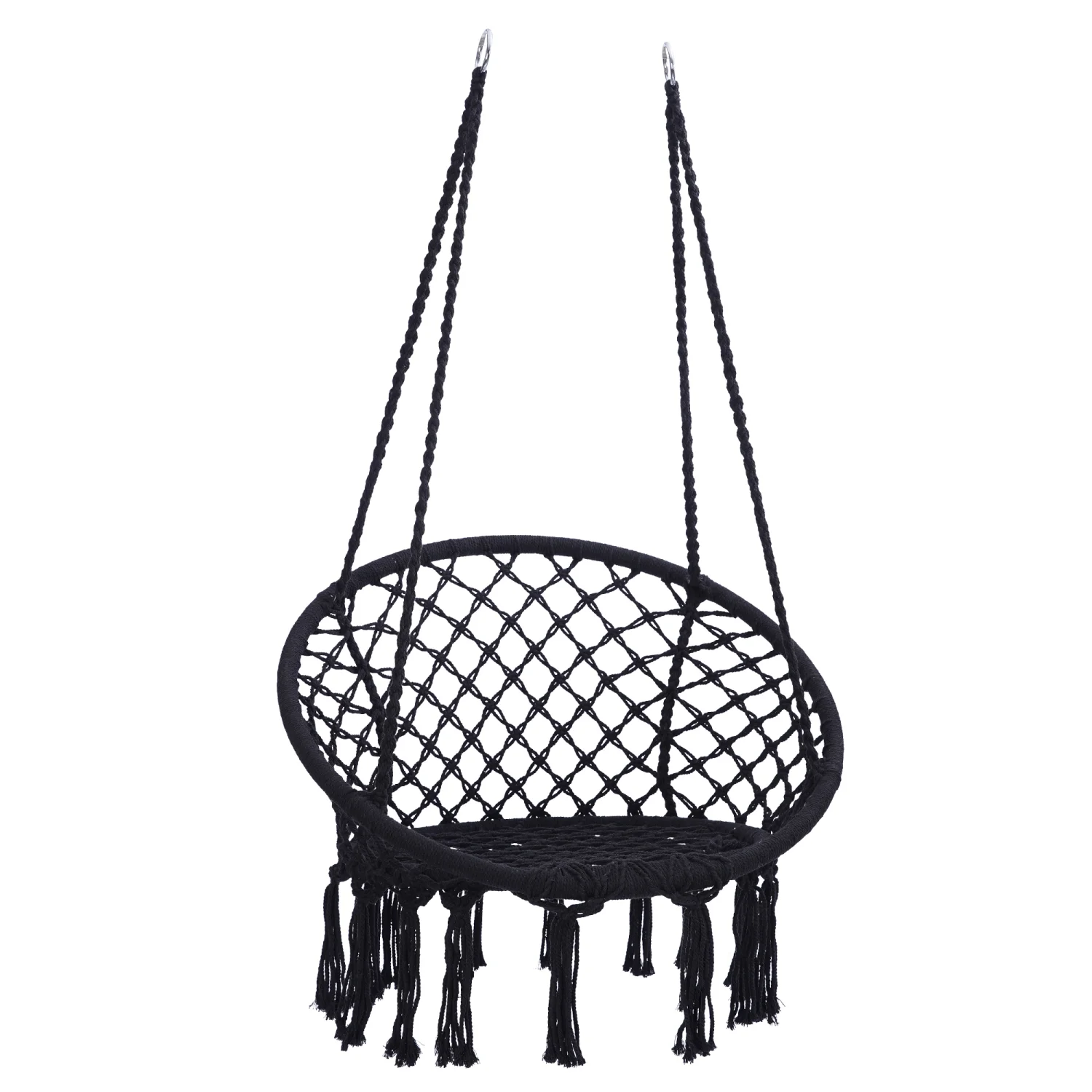 Swing in Style with the Black Macrame Hammock Chair Swing - Max 330 Lbs Capacity  Comfy Hanging Cotton Rope Swing Chair for Indoor and Outdoor Use