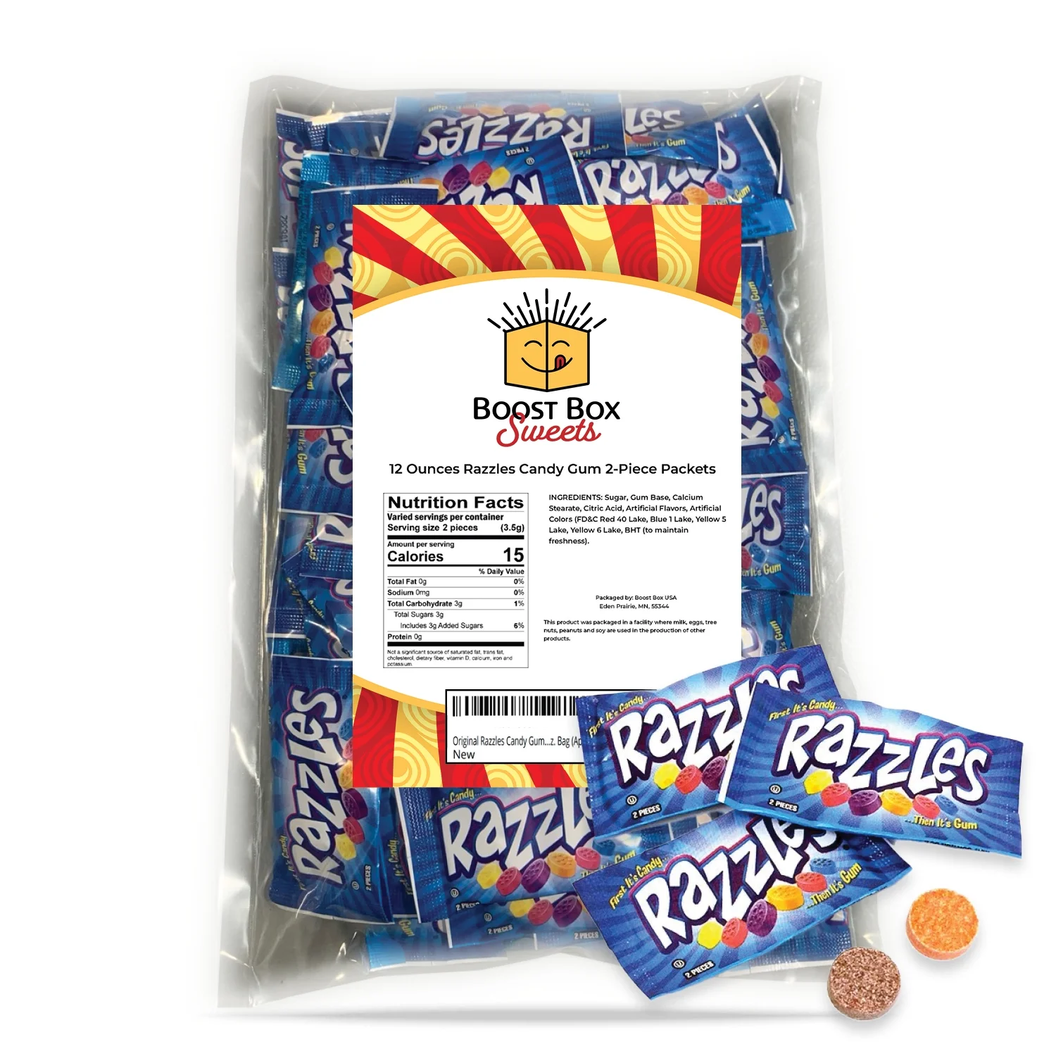 Razzles Candy Gum 2-Piece Packets 12 Oz. Bag (Approx. 100 Count) Assorted Original Fruit Flavors
