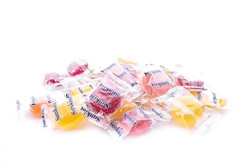 Sunkist Fruit Gems - 1 LB Resealable Stand Up Candy Bag - Sugar Coated Jelly Candies in Fruit Flavors: Lime, Lemon, Orange, Raspberry, and Pink Grapefruit - Individually Wrapped Gummy Candy