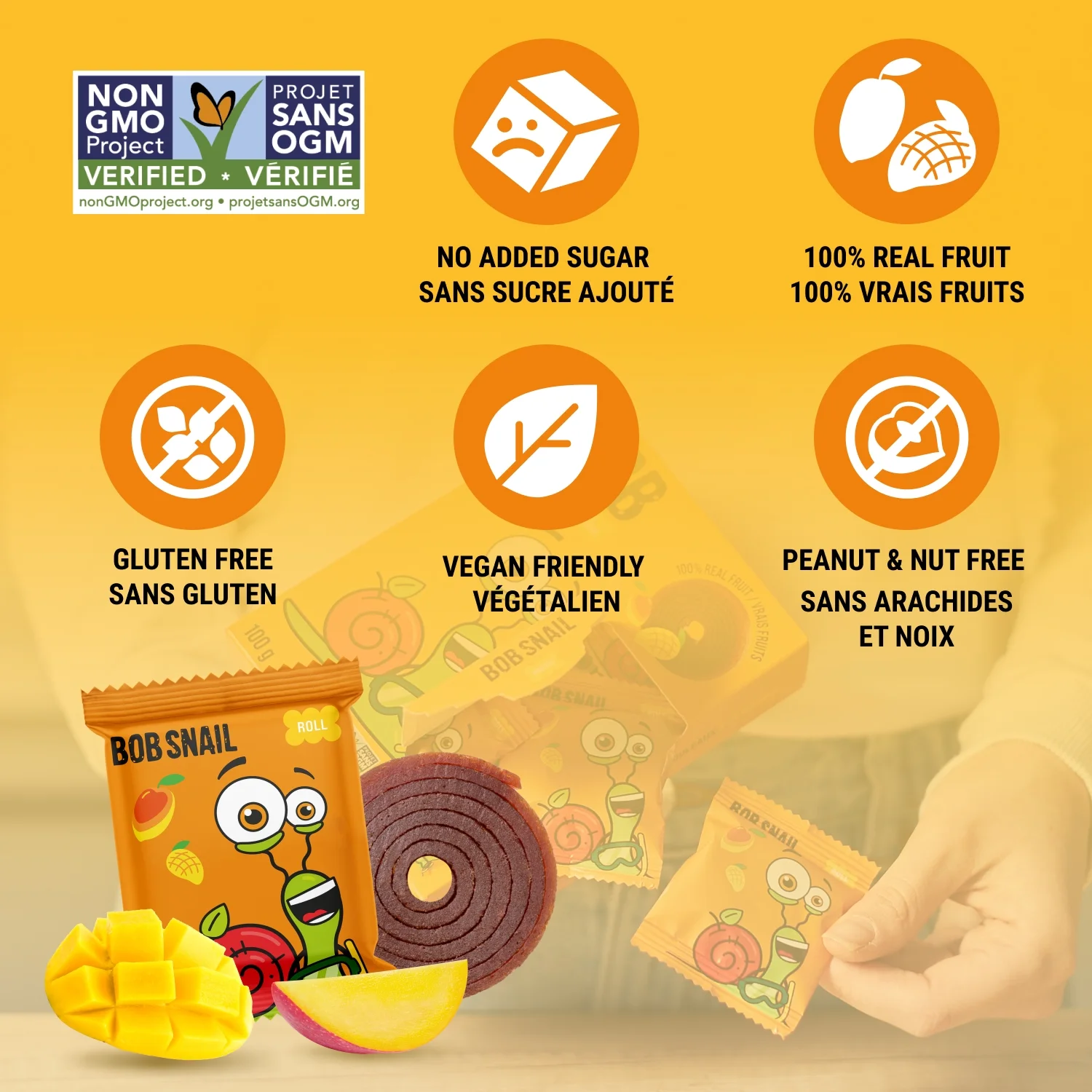 (5 pack) Bob Snail Fruit Roll, Mango, 10 Pouches, 0.35 oz (10 g) Each