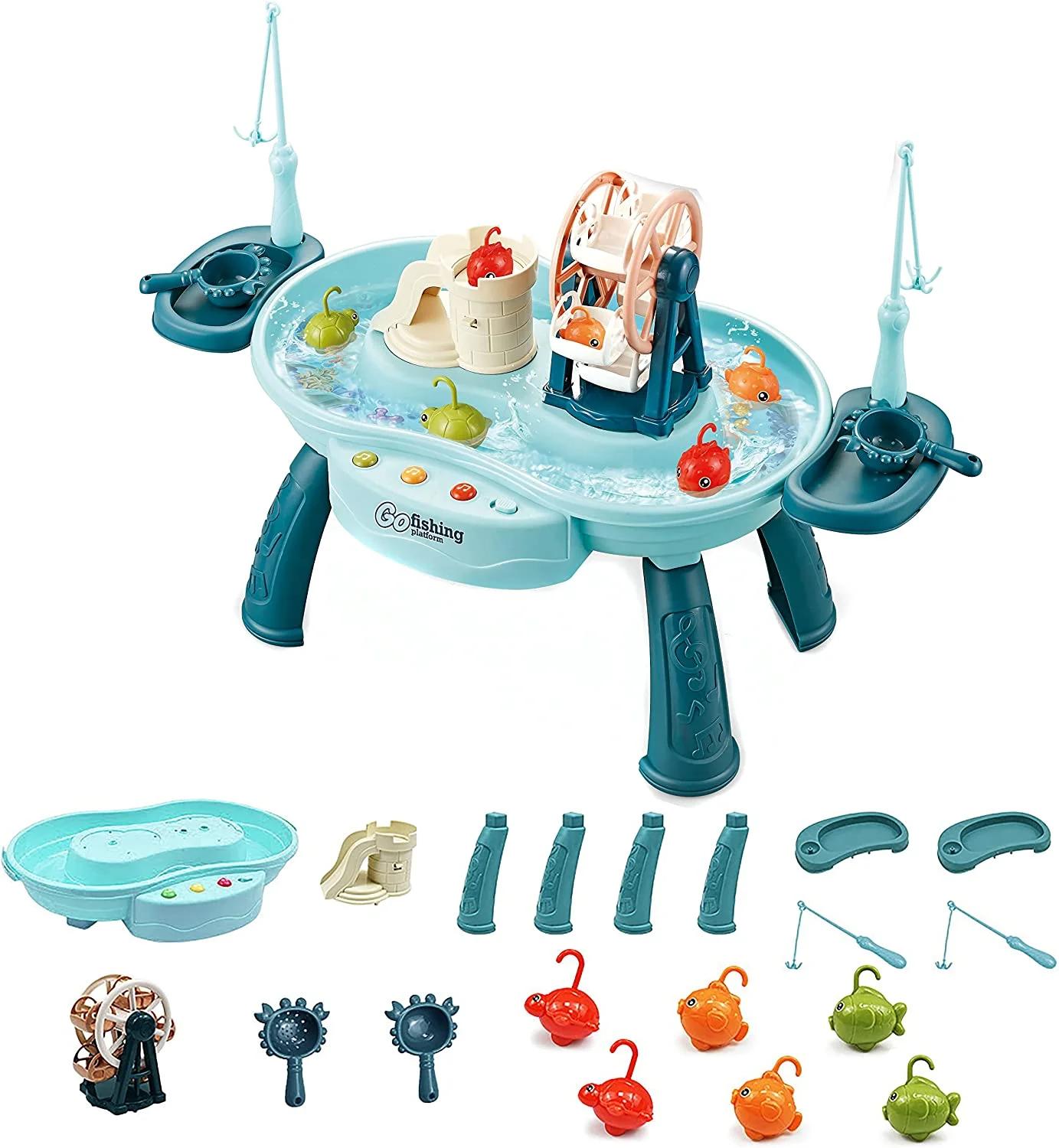 Adofi Water Table for Toddlers 3+, Kids Splash Sand Table Water Toys, Rain Showers Splash Pond for Outdoor Beach Backyard Summer, Activity Sensory Play Table for Boys Girls, Water Play Table for Kids