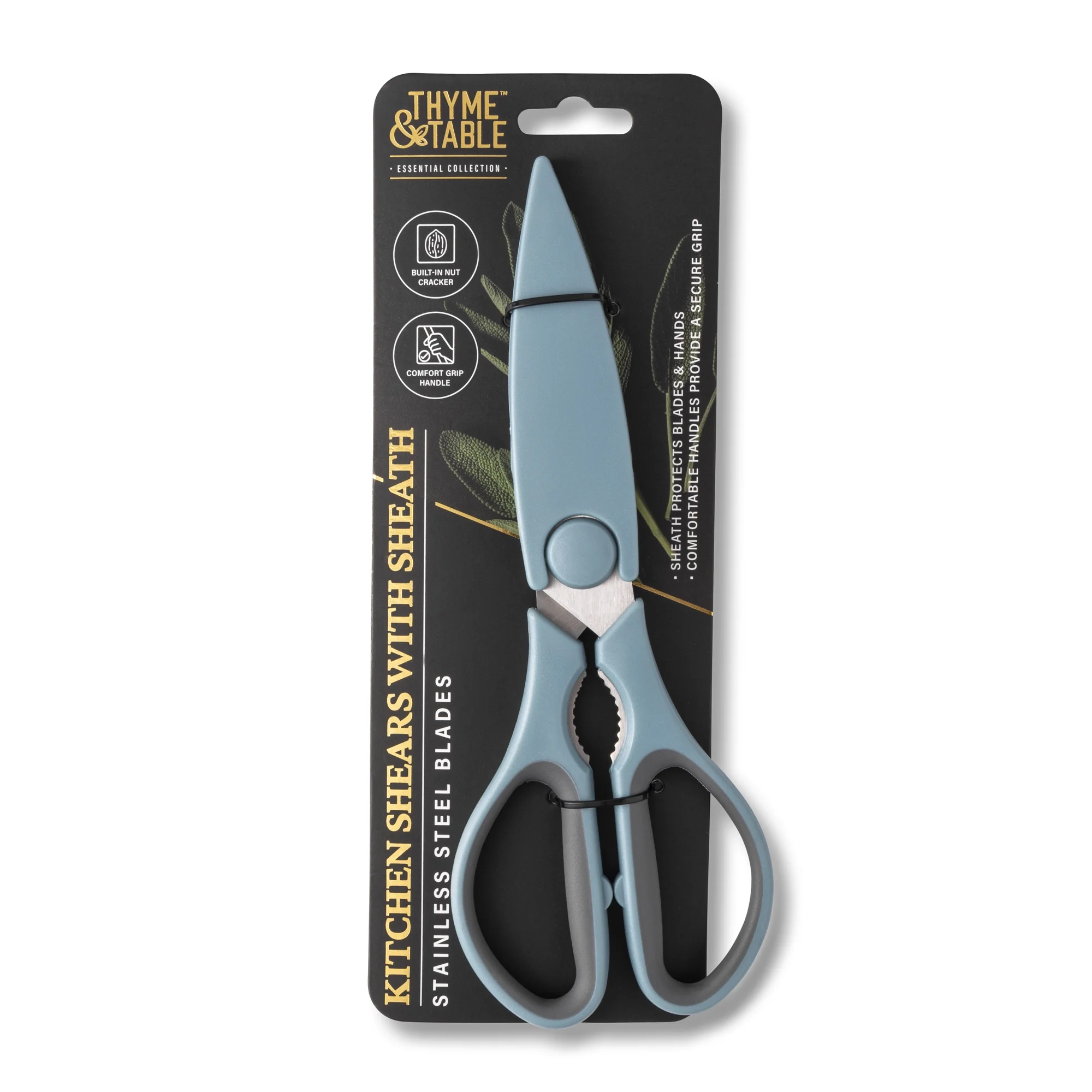 Thyme & Table Stainless Steel Kitchen Shears with Sheath, Blue