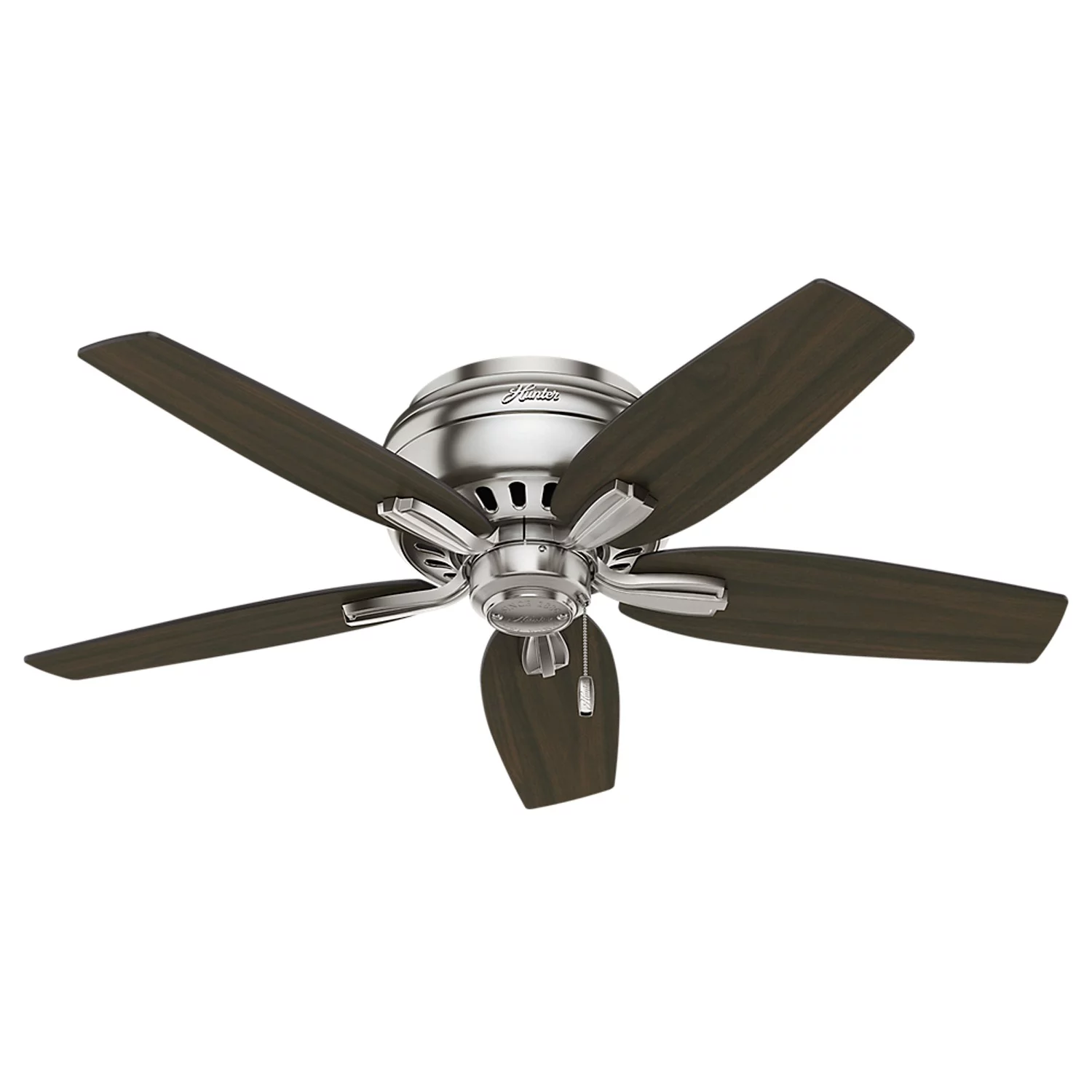 Hunter 51082 Newsome 42-Inch Low Profile Ceiling Fan with Light (Medium Walnut/Dark Walnut with Brushed Nickel Finish) & 26019 Brushed Nickel Downrod (12-Inch)