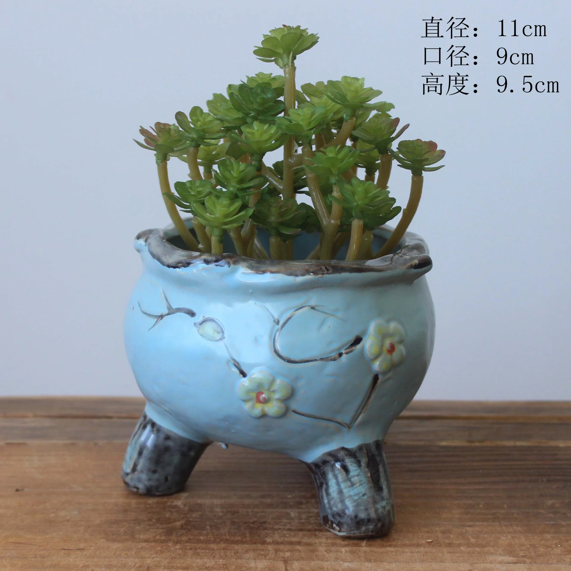 Vintage Hand-Painted Ceramic Succulent Planter - Retro Style Desktop Plant Pot