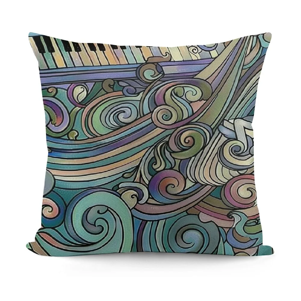 Qlloopoed Decorative Throw Pillow Cover Yellow Music Hand Draw Abstract Studio Birthday Play Doodle Production Drawn Equipment Soft Cushion Covers for Couch Car Bedroom White