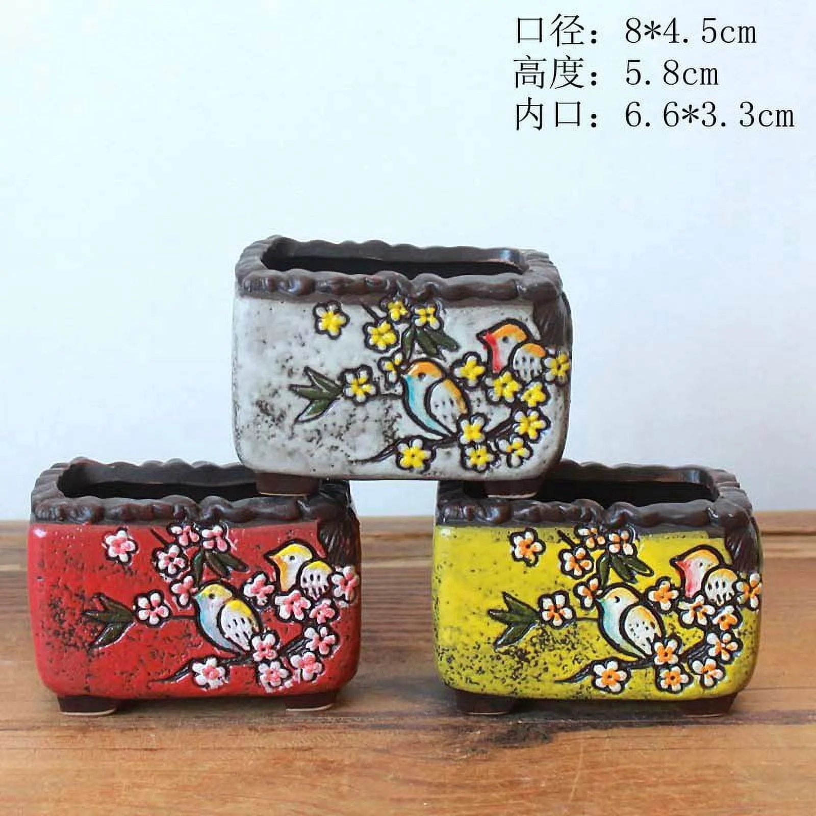 Hand-Painted Korean Style Ceramic Succulent Planter - Small Desktop Plant Pot