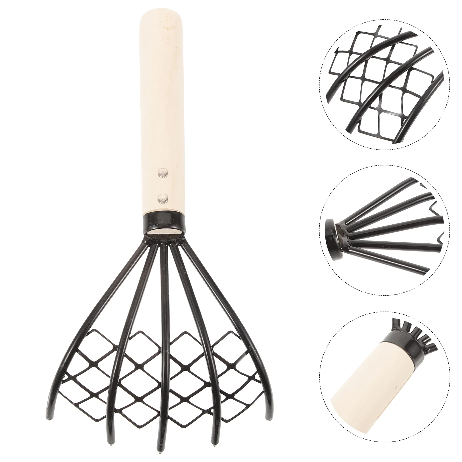Gongxipen 2pcs Carbon Steel Clam Rake with Net Oyster Shell Digging Tool Rake Tool