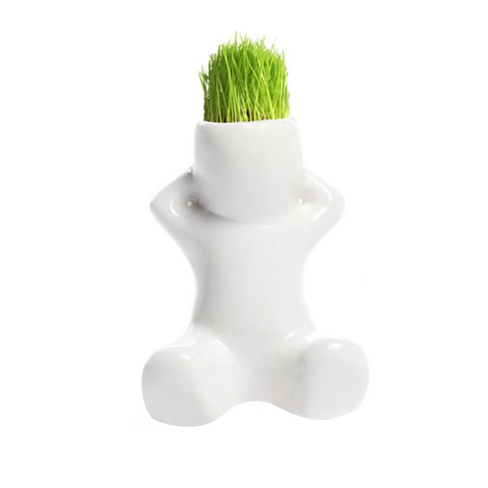 Mini Bonsai Head Grass Hair White Ceramic Plant Garden,Tree Doll