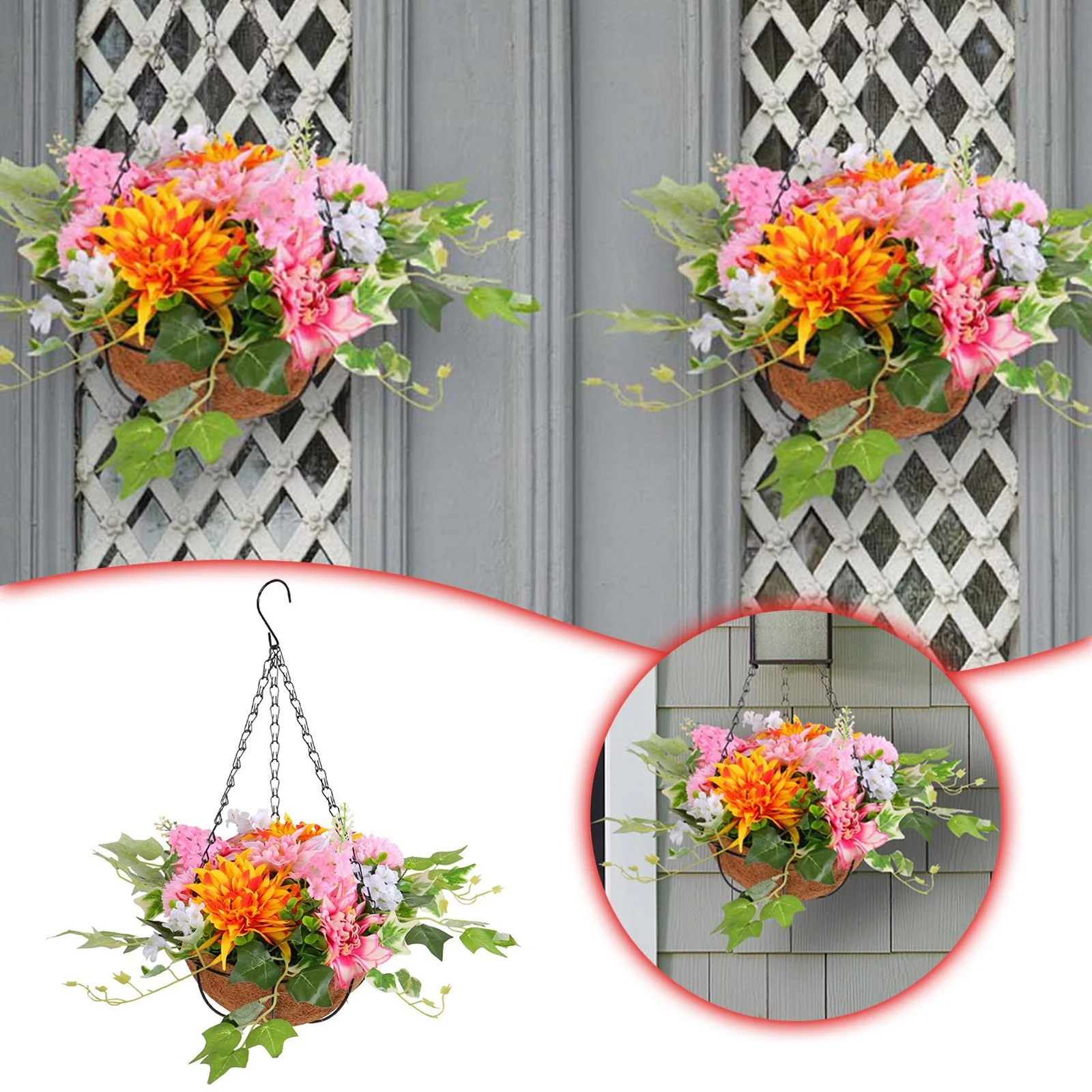 Clear Crystals Bulk Spring Chrysanthemum Hanging Basket Flower Portable Hook Potted Outdoor Courtyard Decoration Door Hanging