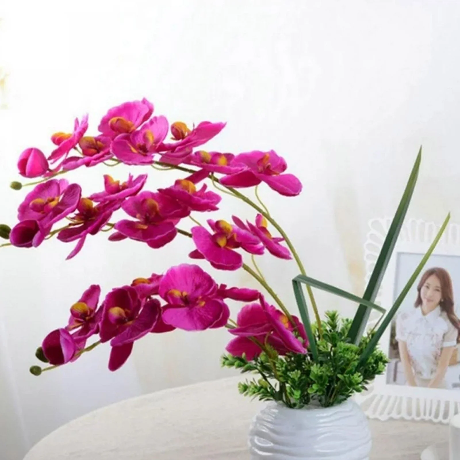 Yeetfub Fake Flowers Silk Flowers 28 Inch Artificial Phalaenopsis Flowers Branches Real (Not Silk) Flowers For Home Wedding Decoration for Window Garden Office Patio Planter Pathway Front Porch