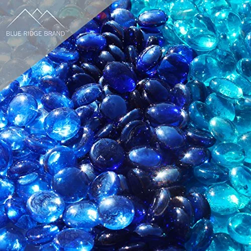 Fire Pit Glass - Aqua, Dark Blue, Light Blue Blend Reflective Fire Glass Beads 3/4