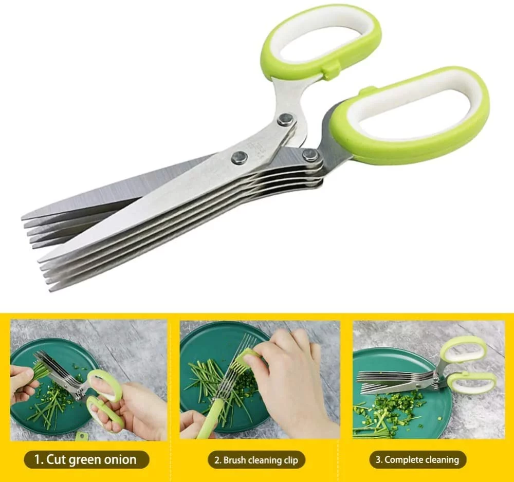 Herb Scissors Stainless Steel Multipurpose Kitchen Shear with 5 Blades and Cover