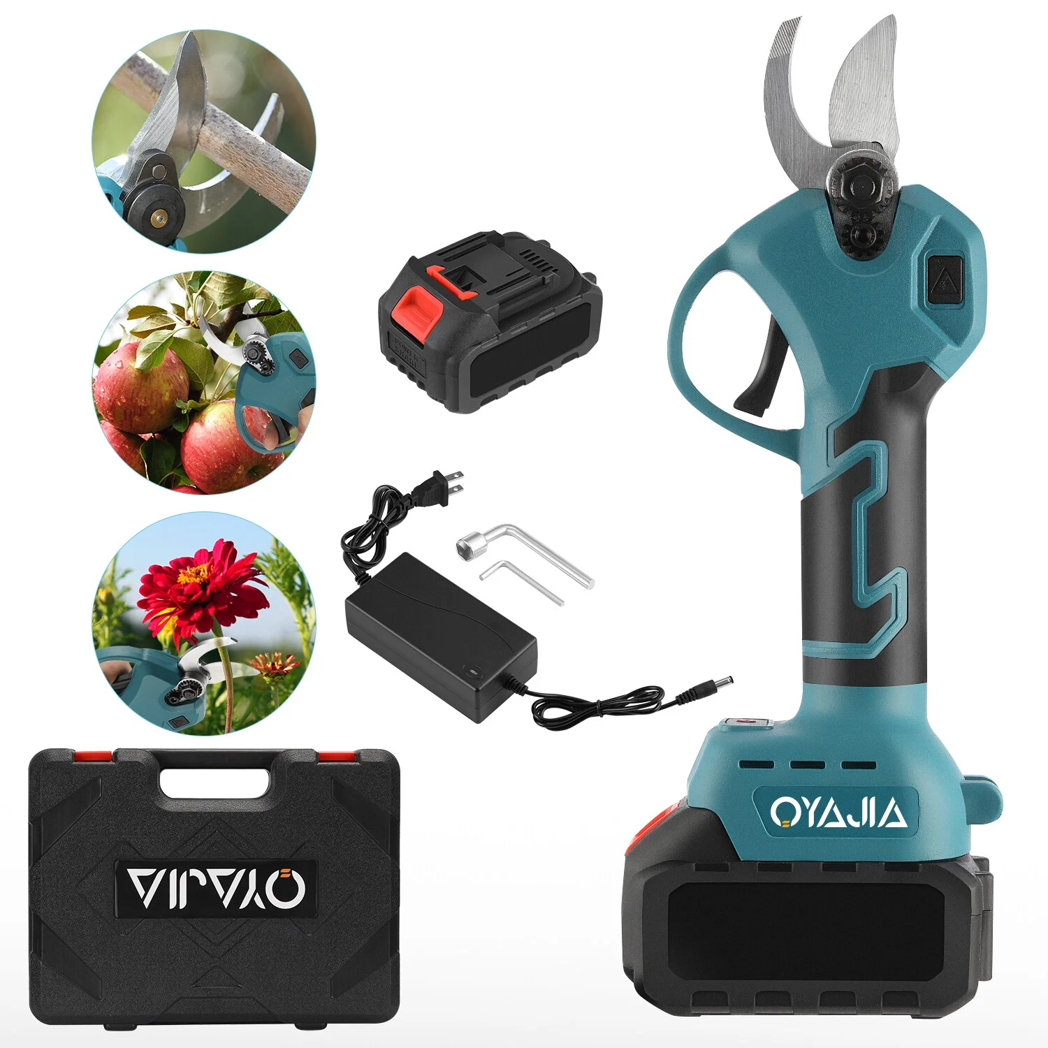 Electric Pruning Shears, Professional Cordless Electric Pruning Battery Powered, Tree Branch Pruner with 2 PCS Rechargeable 3000 mAh Lithium Battery, 1.2 Inch (30mm) Cutting Diameter