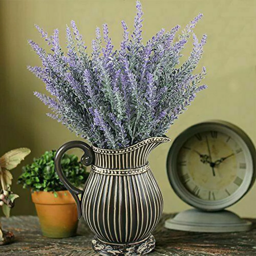 Sufanic 4 Bundles Artificial Lavender Outdoor UV Resistant Flowers Plastic Fake Flowers Plants, Artificial Flowers Faux Plants for Outdoor Window Box Hanging Planter Home Porch