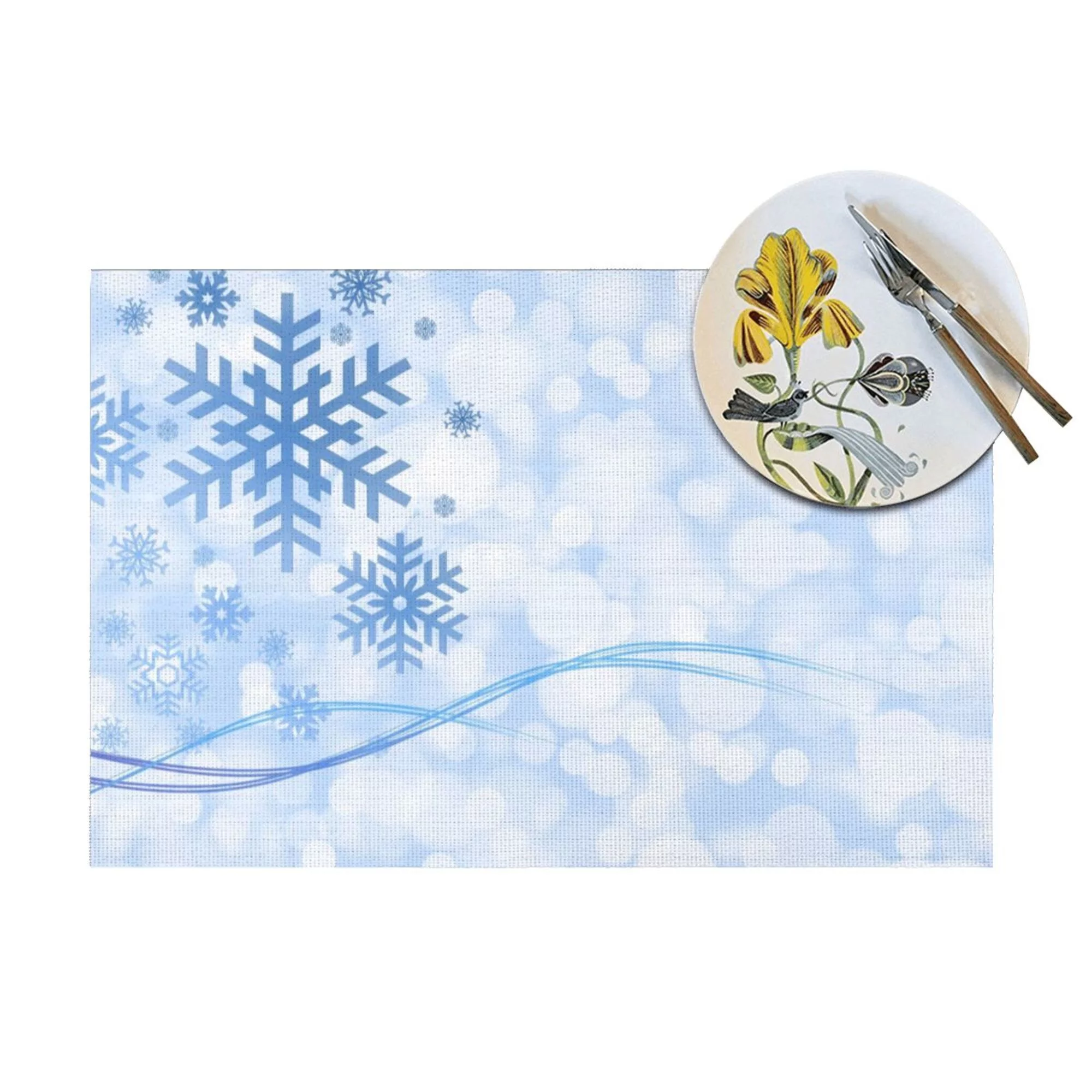 XMXY Woven Placemats Set of 6 PCS, Snow Crystals Cold Winter Table Mats Washable Heat Resistant Placemats