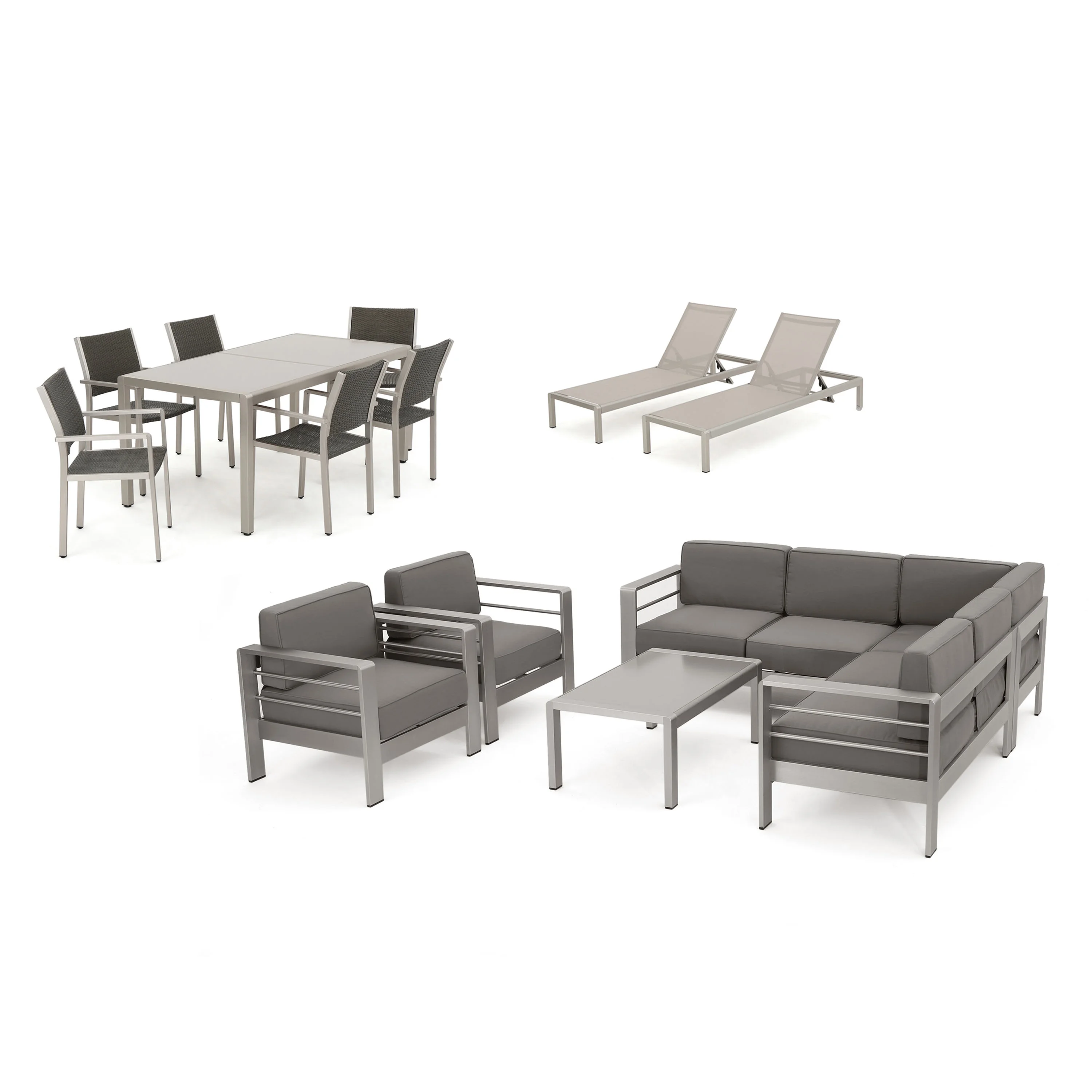 Coral Bay Outdoor Glass Dining Set with Sofa Set, Club Chairs, and Lounges