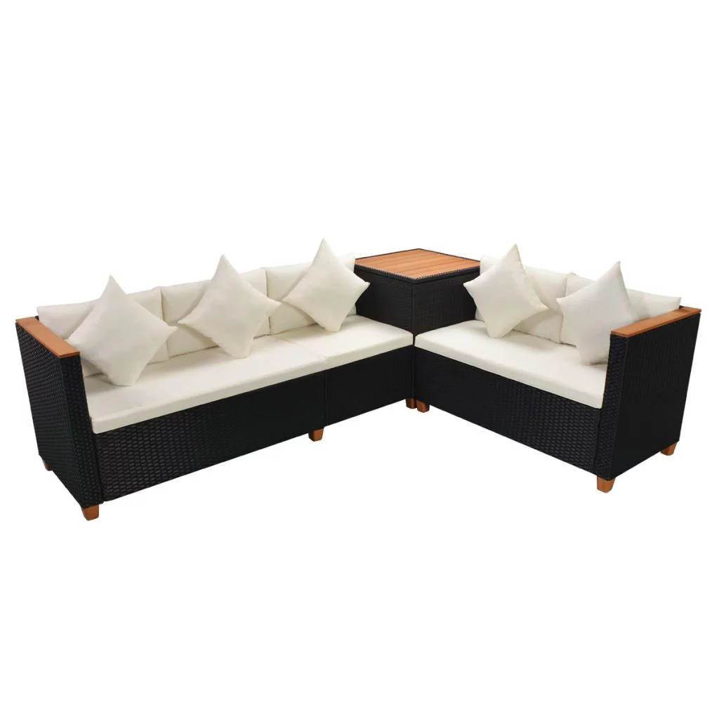 OWSOO 7 Piece Garden Set with Cushions Poly Rattan Black