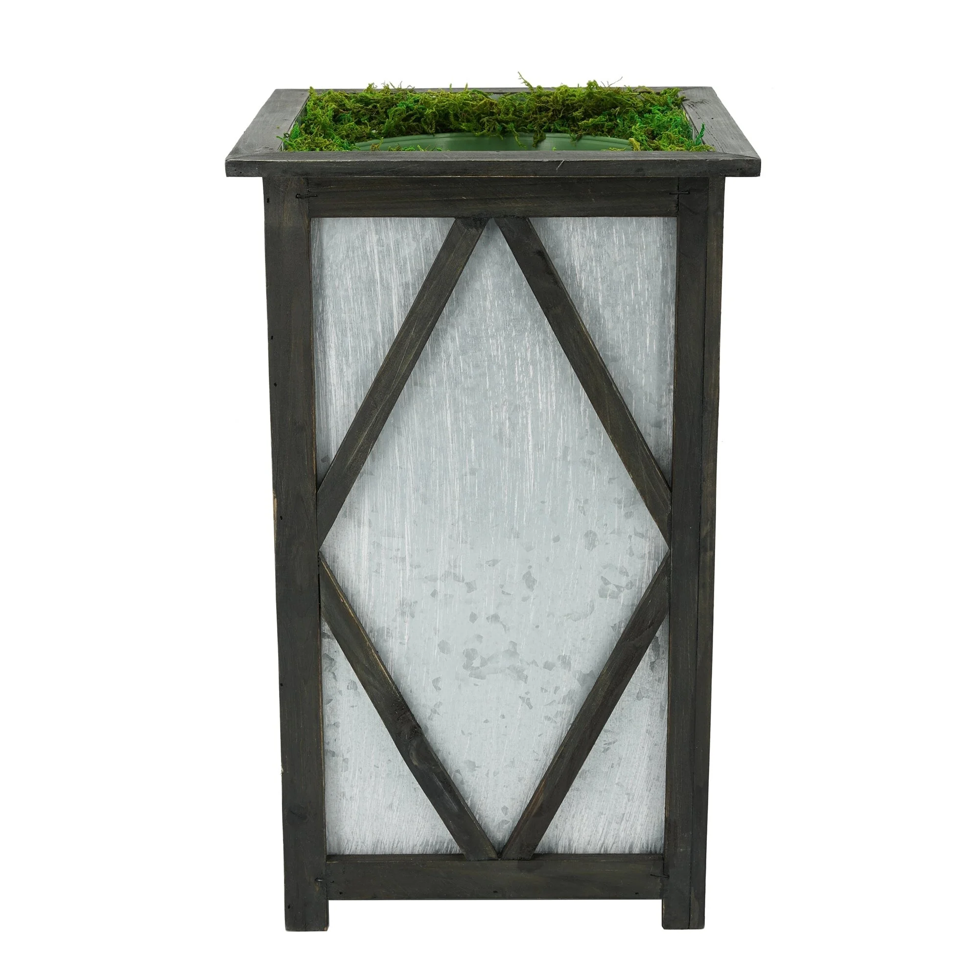Large Tall Diamond Wood/Metal Planter Pot-in-a-Pot White