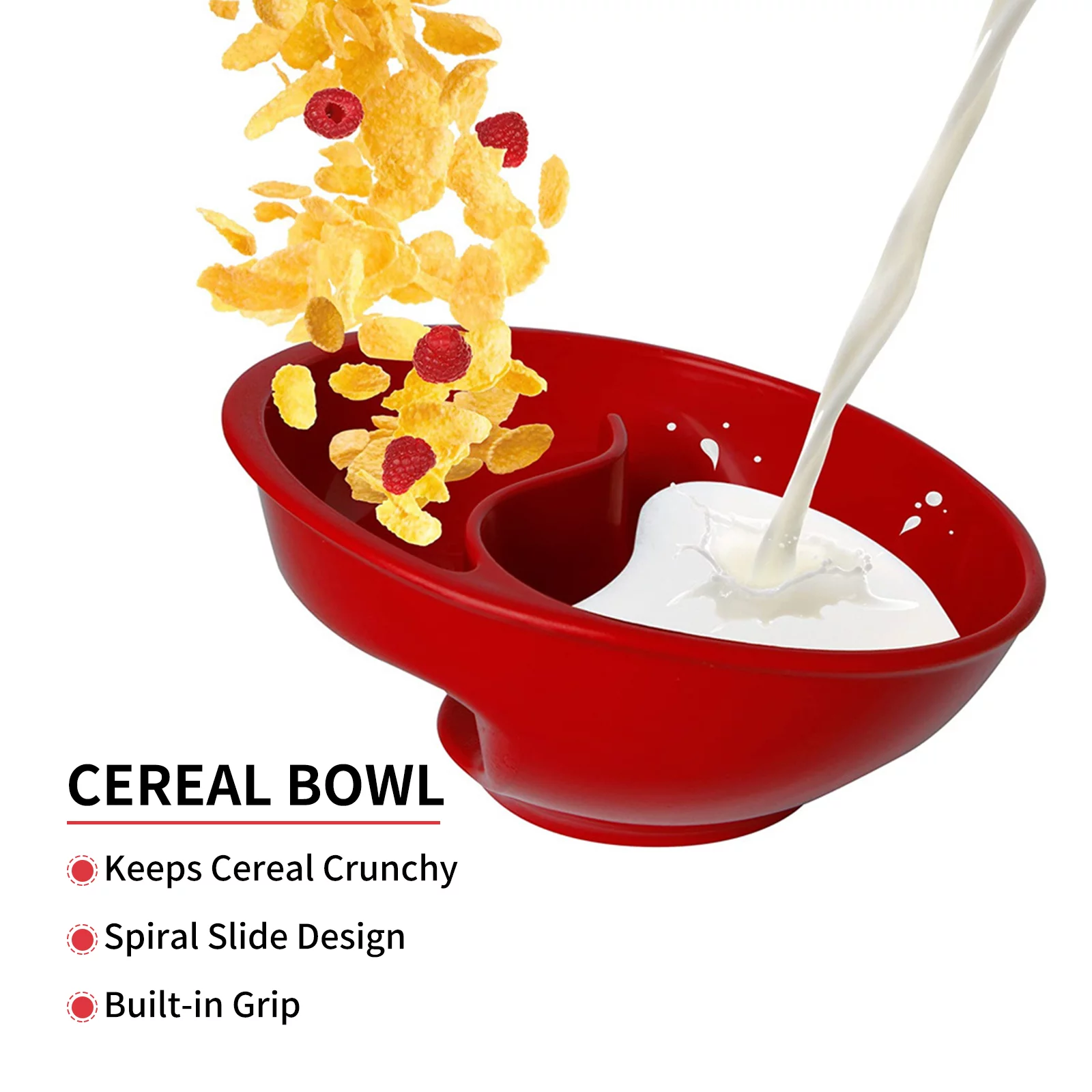 Never Soggy Cereal Bowl Keeps Cereal Fresh & Crunchy Stackable Divided Bowl with Spiral Slide Design Built-in Grip, White