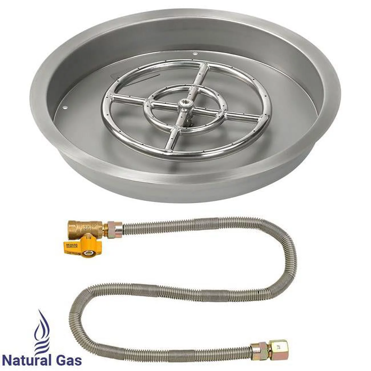 American Fireglass  19 in. Round Stainless Steel Drop-In Pan with Match Light Kit - Natural Gas