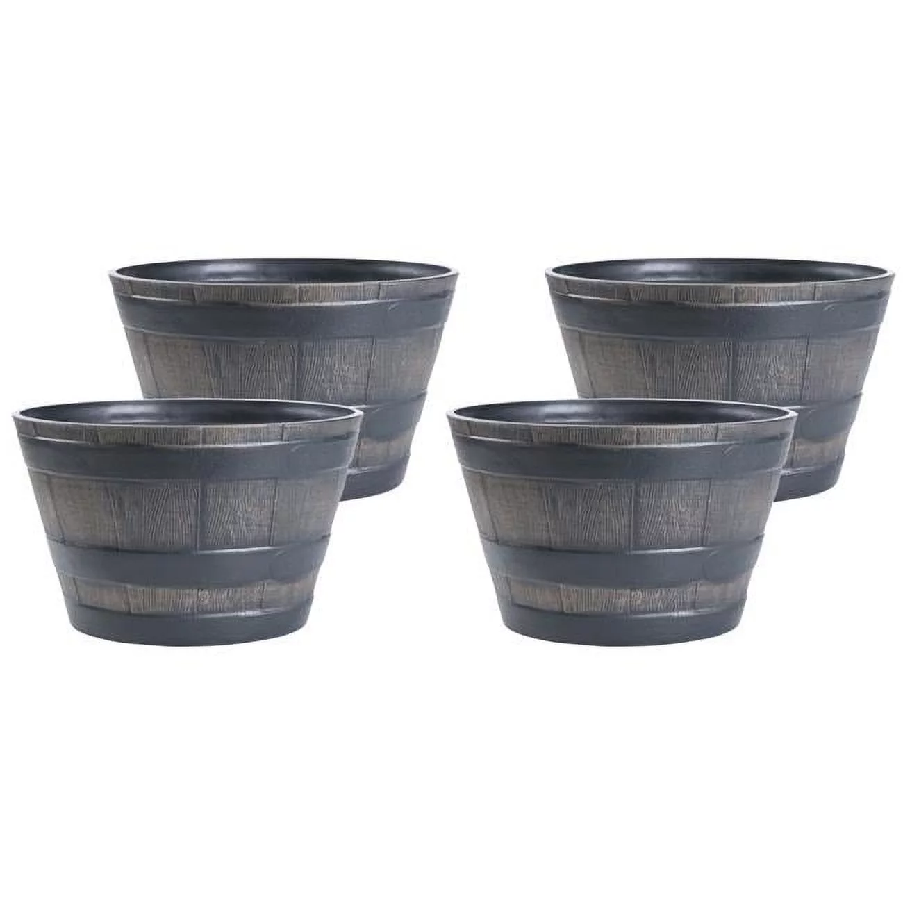 8 x 13 x 13 in. Rustic Wood Look Plastic Half Barrel Flower Pot Bucket Planter, Brown - Pack of 4