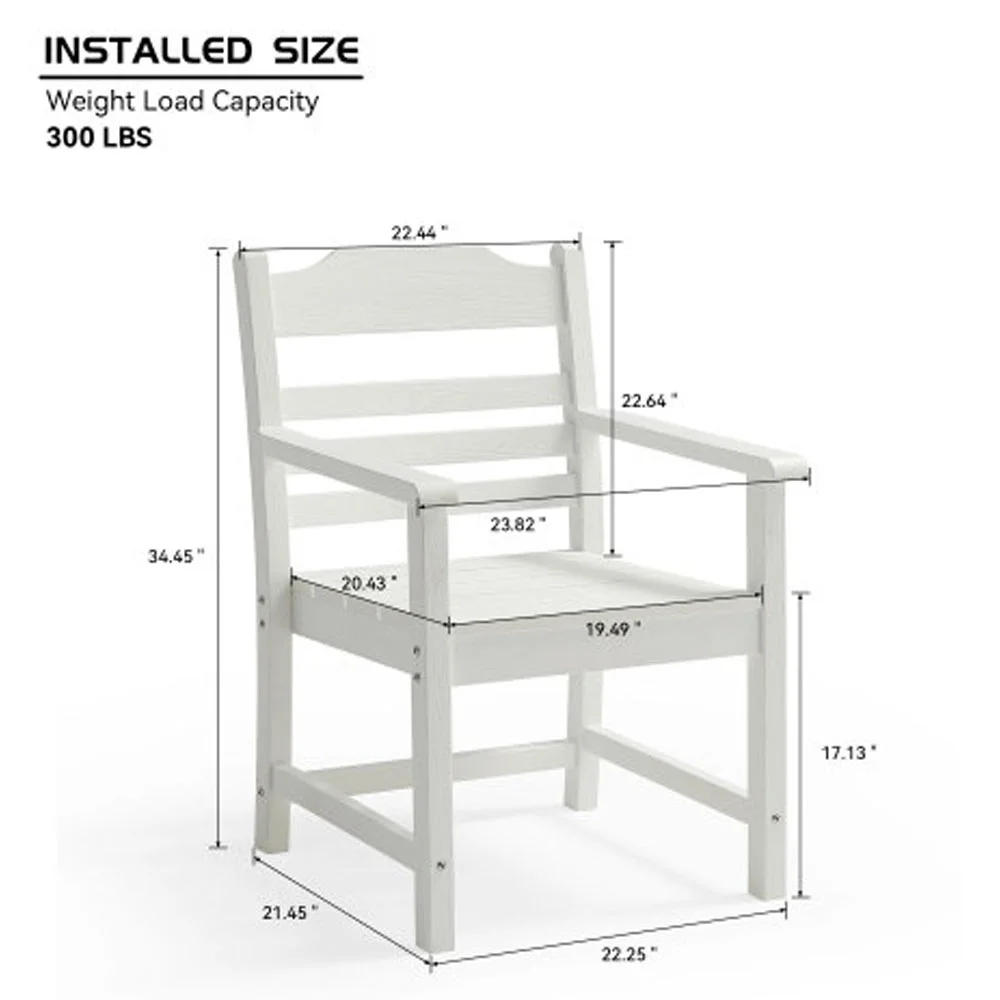 Patio Dining Chair with Armset Set of 2, Pure White with Imitation Wood Grain