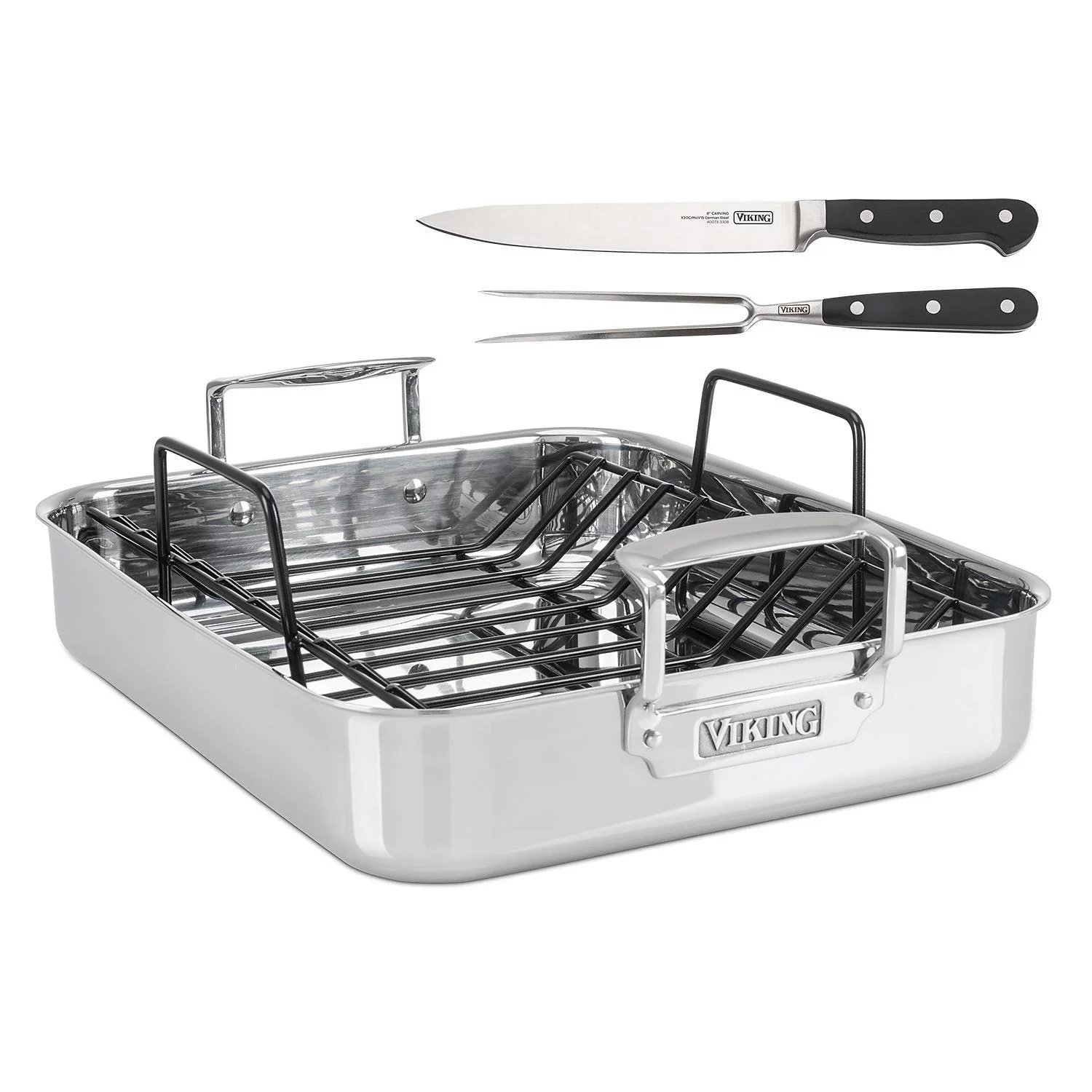 Viking 3-Ply Clad Stainless Steel Roaster with Rack and 2pc Carving Set
