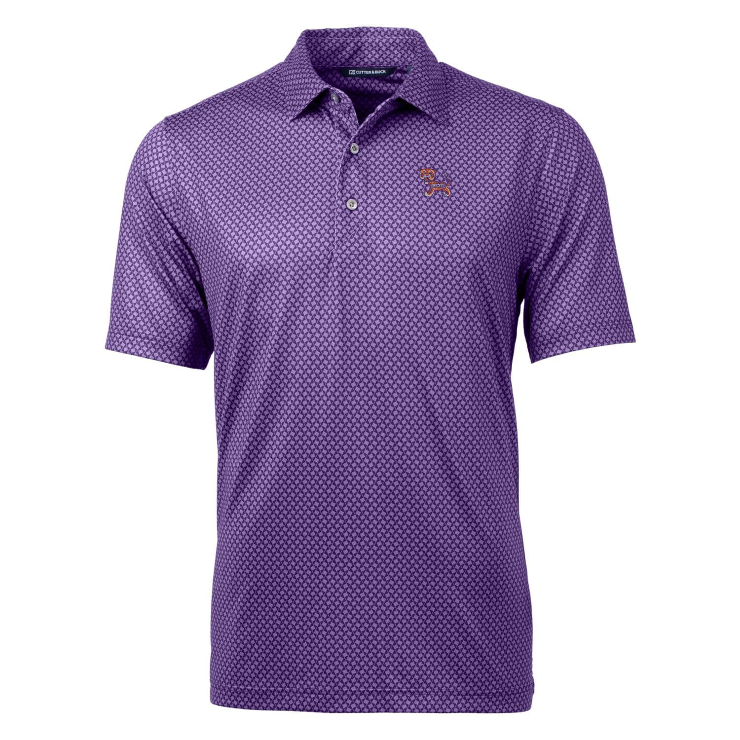 Men's Cutter & Buck Purple Clemson Tigers Pike Banner Stretch Polo