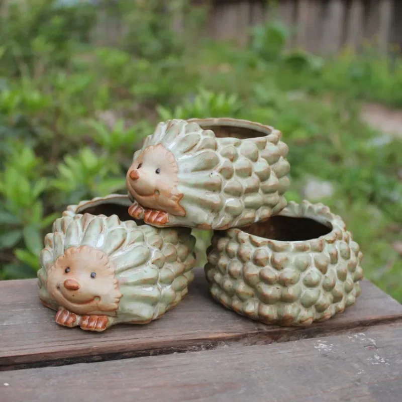 1pc Ceramic Kiln Glaze Hedgehog Succulent Planter Garden Succulent Plant Pot Cute Bonsai Flower Pot  Decoration