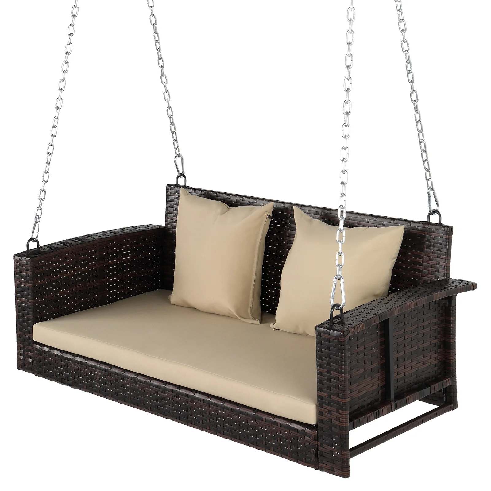 BMTBUY 49in Brown Gradient Rattan Beige Cushion Rattan Swing Chair（Swing frames not included）