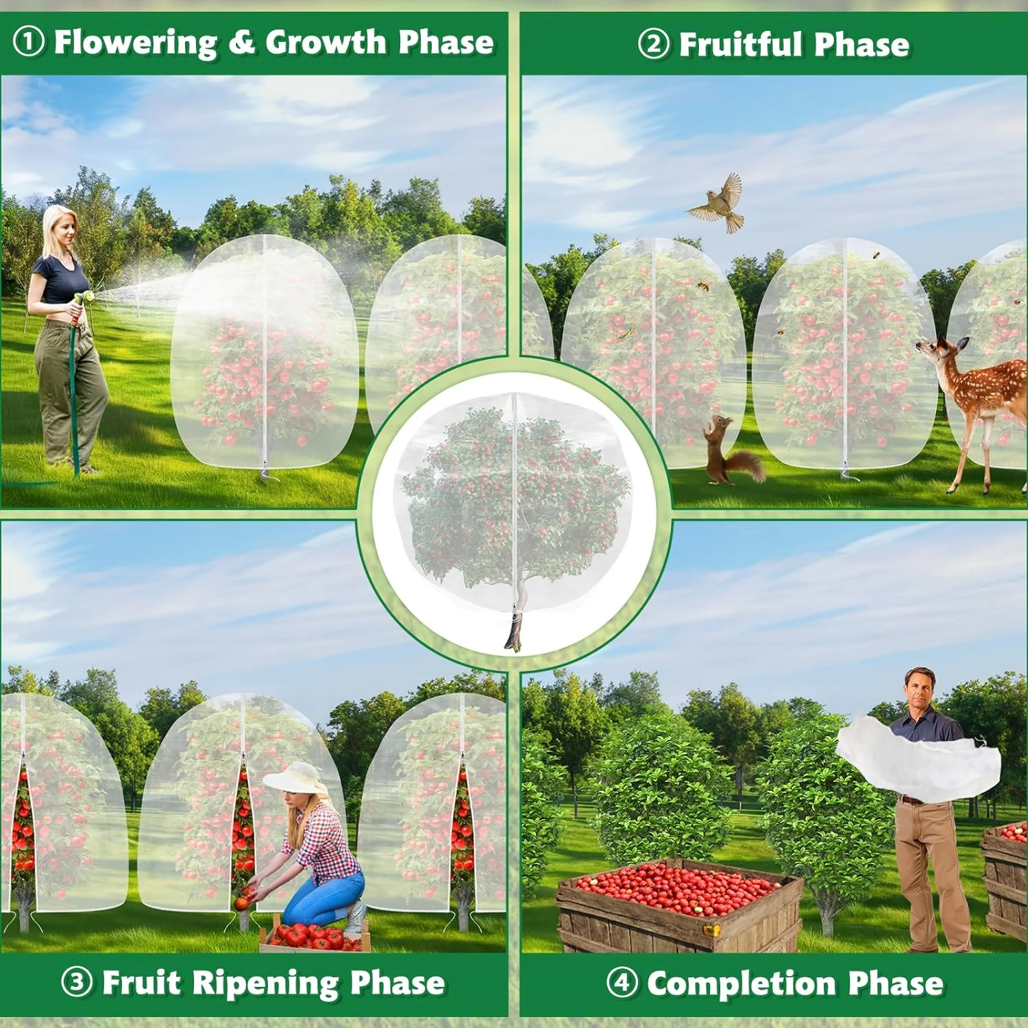 4 Pack Garden Plant Fruits Blueberry Bushes Protection Netting Covers Barrier Mesh Bags, Blueberry Tomato Protection Net with Zipper & Drawstring