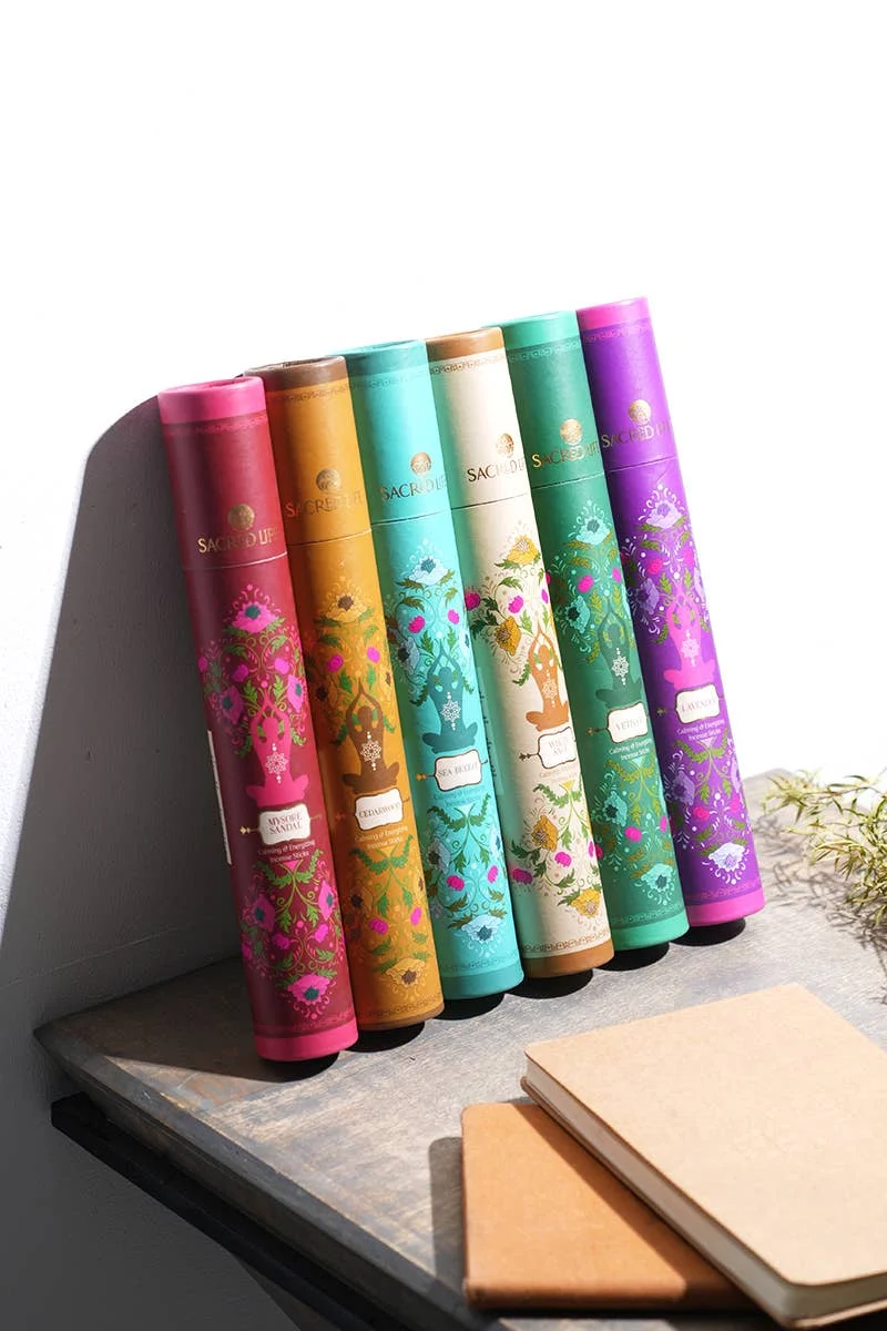 Sacred Life Yoga Incense Sticks - Pack of 6 Variant: Cedarwood White Sage Vetiver Sea Breeze Lavender Mysore Sandal
