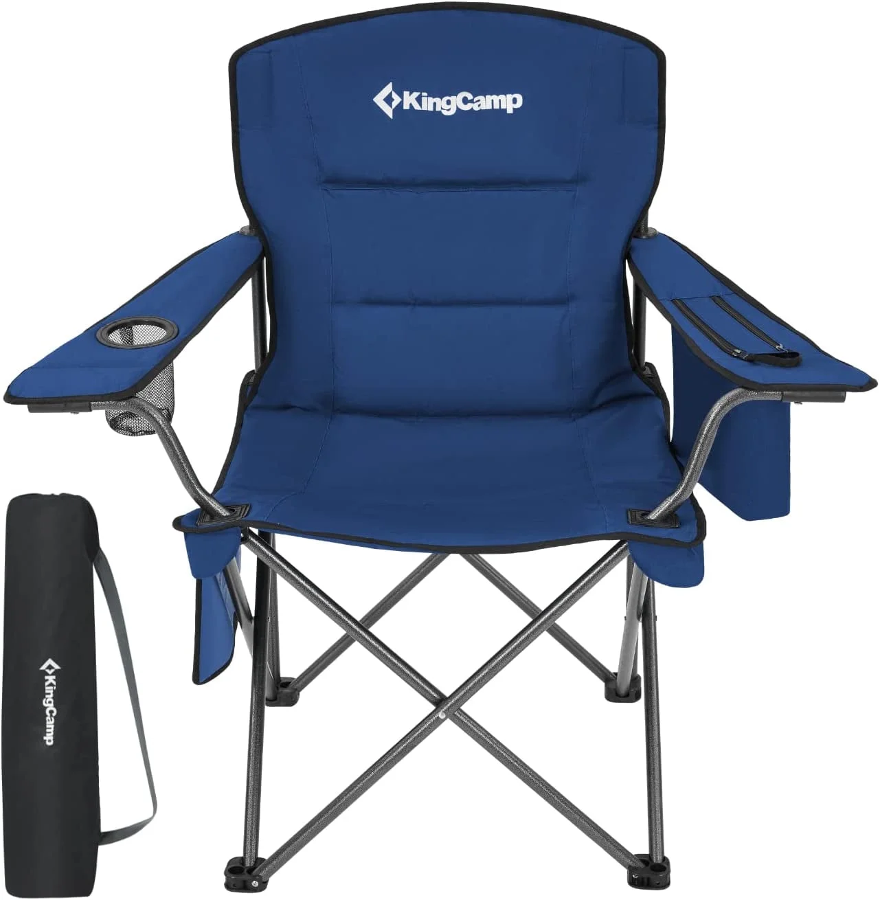 KingCamp Oversized Heavy Duty Outdoor Camping Folding Chair, Ultralight Collapsible Padded Arm Chair Supports 300 lbs,Blue
