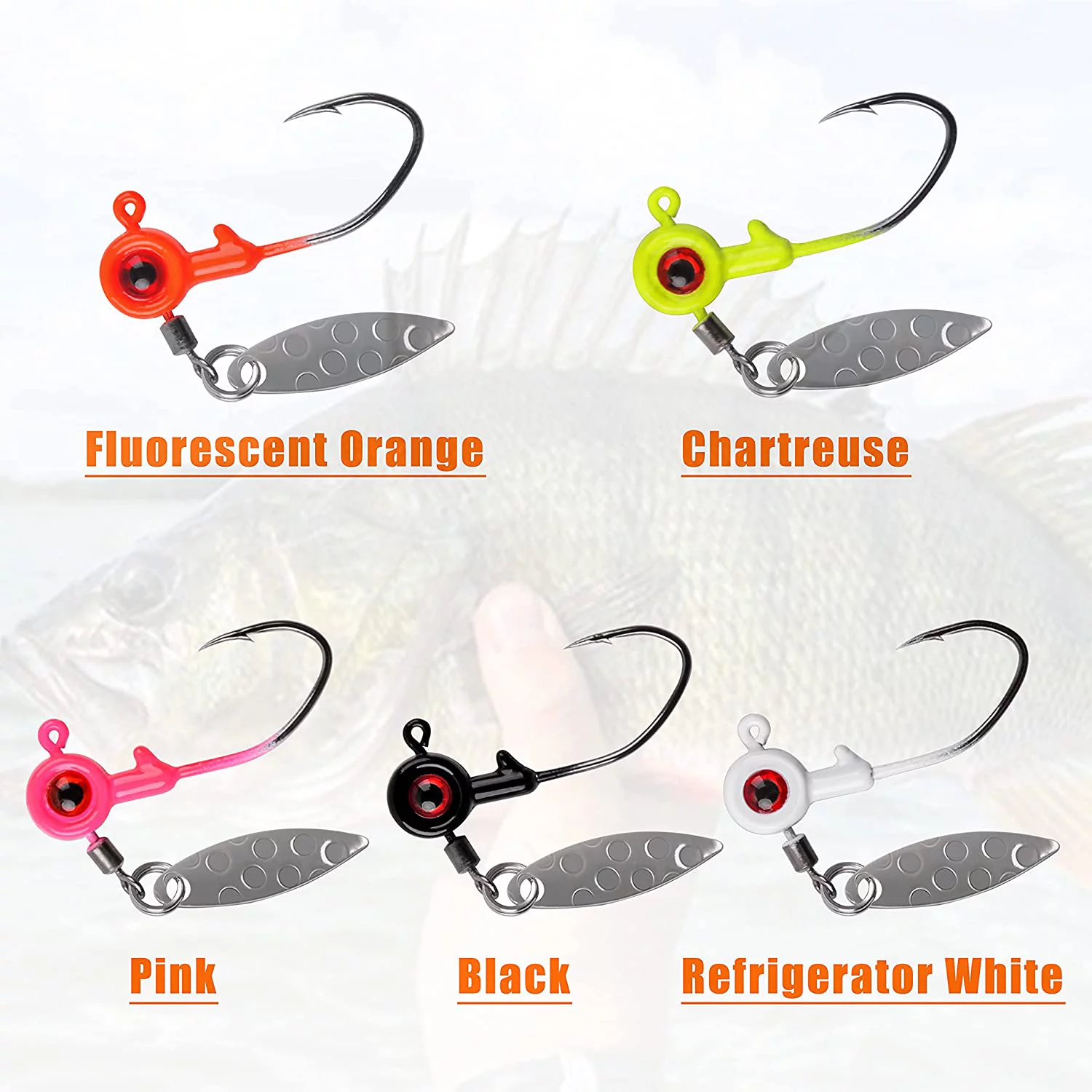 Crappie Fishing Jig Heads Kit,25pcs Underspin Lures Jig Head with Spin Blade Eye Ball Painted Jigs Hooks