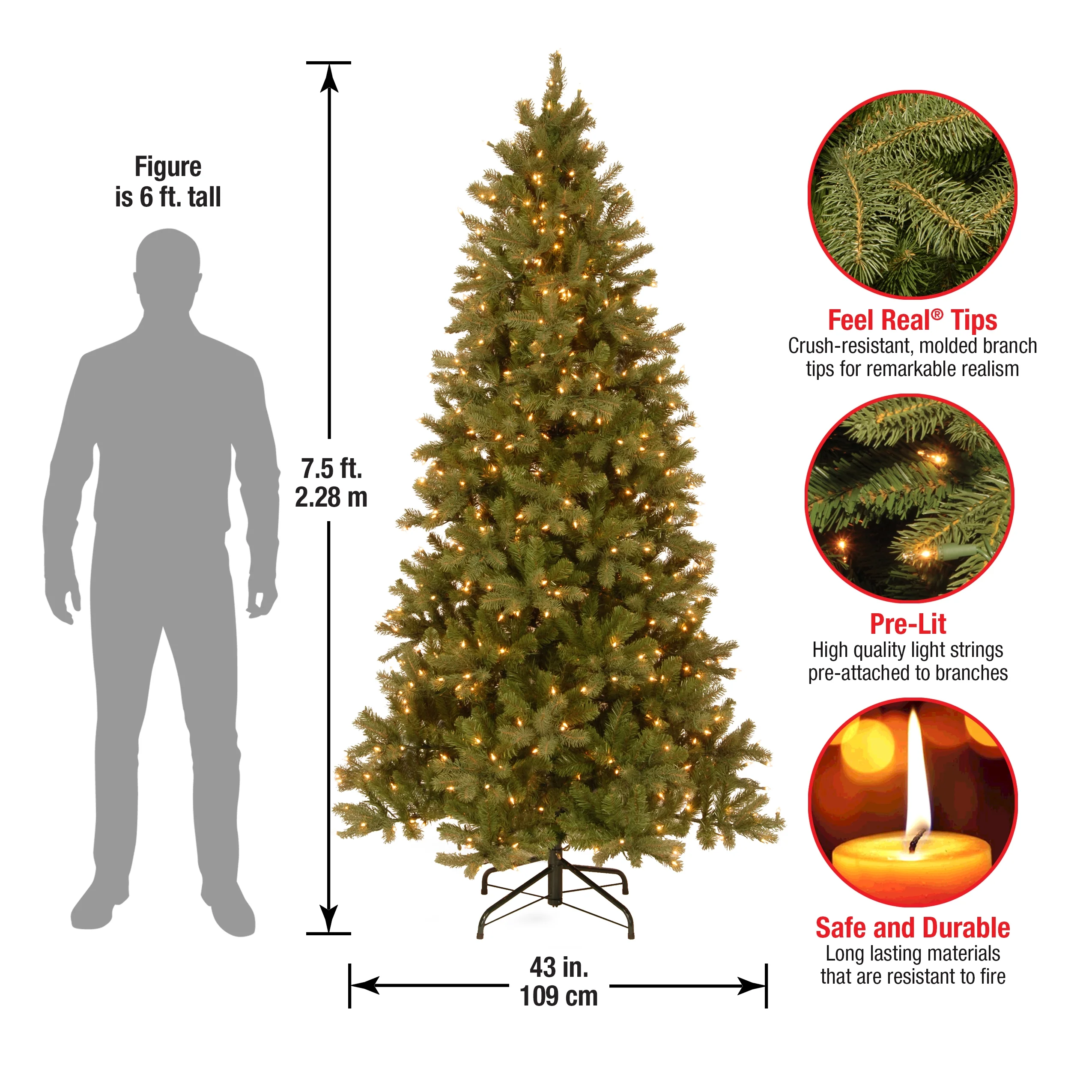 National Tree Company 7.5ft. Feel Real Downswept Douglas Slim Fir Hinged Tree with 600 Clear Lights
