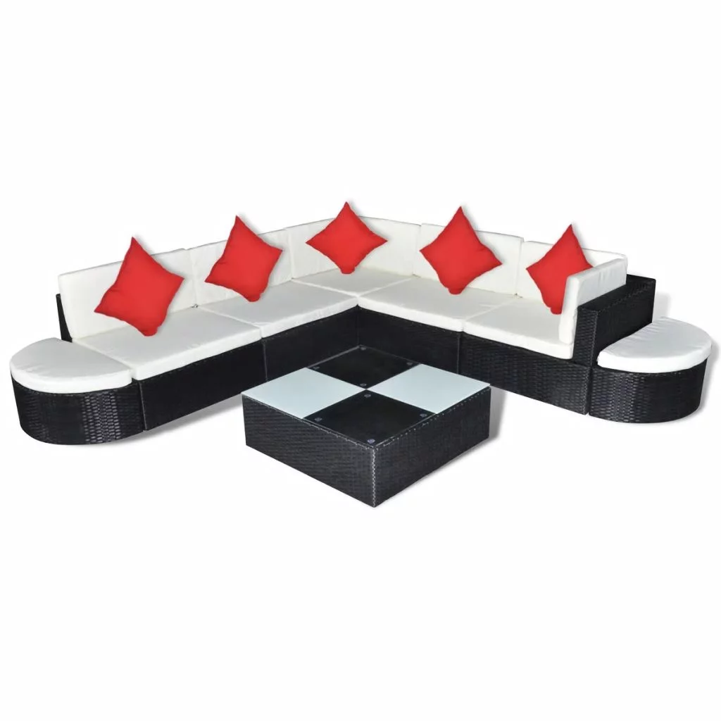 8 Piece Garden Set with Cushions Poly Rattan Brown
