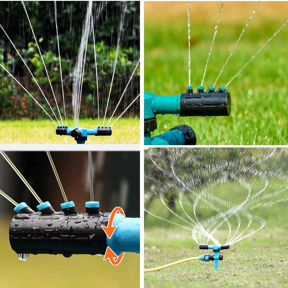 Garden Sprinkler ,360°Automatic Rotating Adjustable Lawn Sprinklers , Easy Hose Connection Spike Base Gardening Watering System
