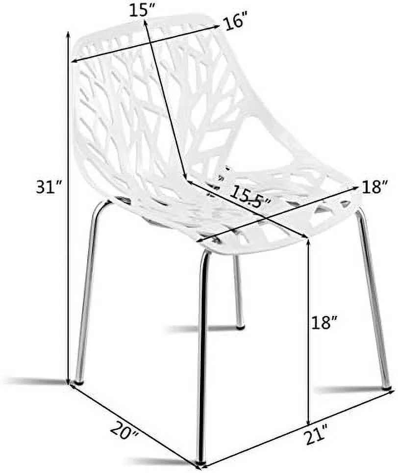 LNSETGC Set of 6 Modern Dining Chairs w/Plastic Feet Pads Stackable Chair Geometric Style  Dining Side Chairs (6 Packs  White)