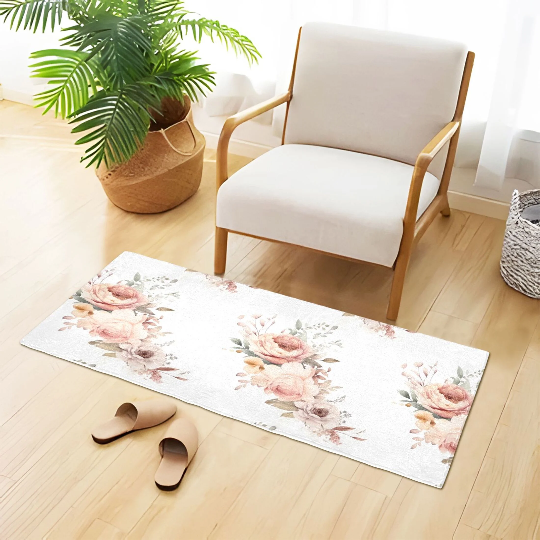 Peony Flowers Luxury Kitchen Rug Non Slip Bathroom Plush Mat Shaggy Bedroom Carpet 39