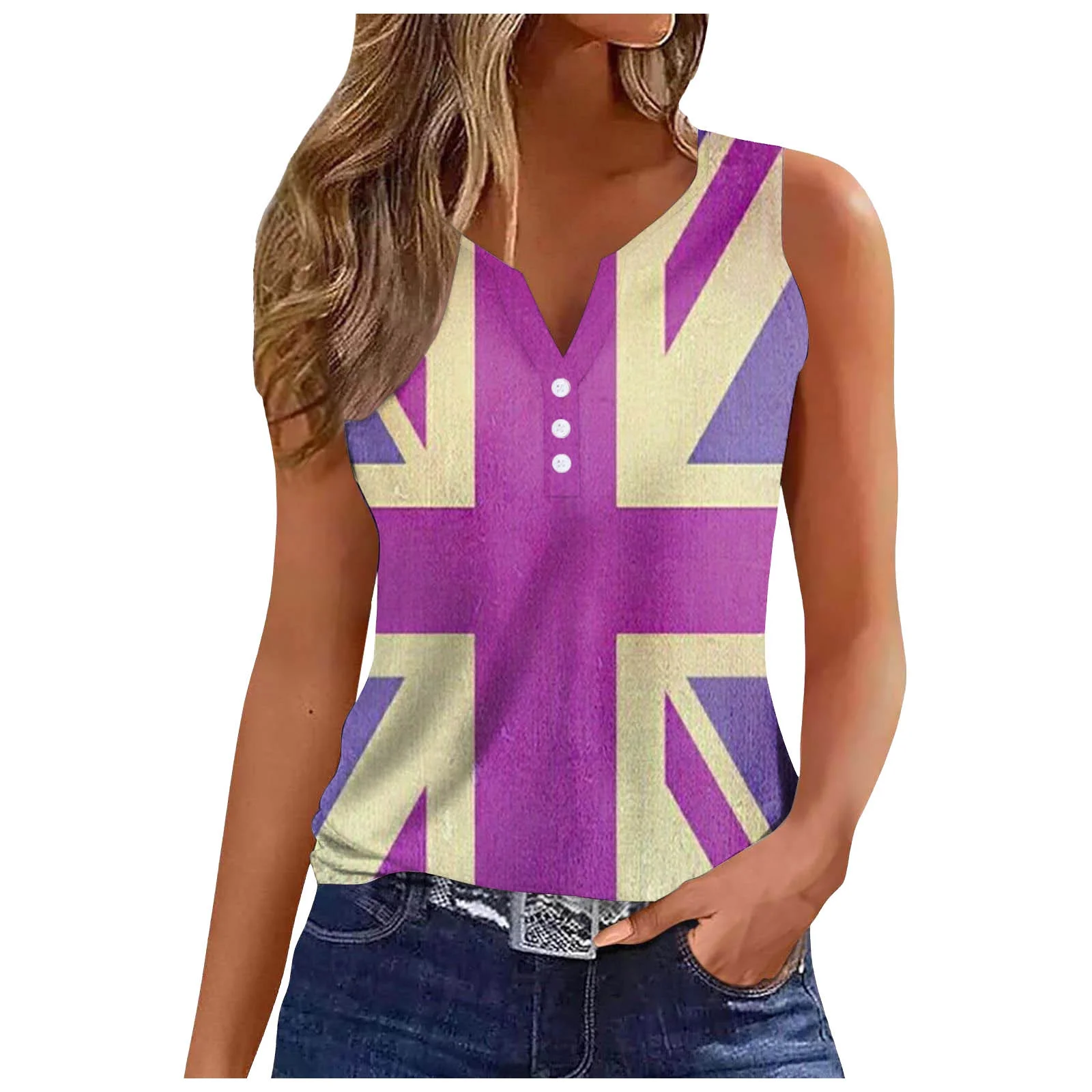 ZFWDUNSA 4Th of July Women Summer Fashion Tops Printed V Neck Sleeveless Shirts Casual Loose Comfortable Camisole Tops Shirts Women