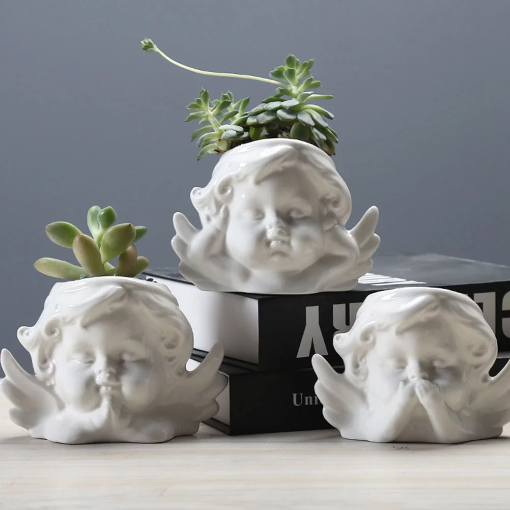 Gongxipen Ceramic Succulent Holder Desktop Planter Table Flowerpot Succulent Pots Random Style White