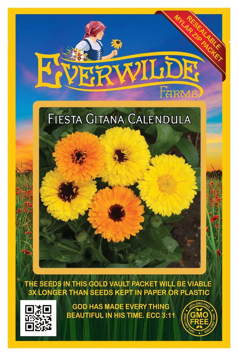 Everwilde Farms - 500 Fiesta Gitana Mixed Calendula Garden Flower Seeds - Gold Vault Jumbo Bulk Seed Packet