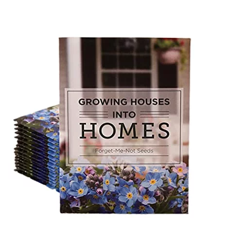 Growing Houses Into Hos - Pre Filled Forget Not Garden Seed Packets - 25 Packed Forget Not Seed Packs - Perfect Realtor Gift For Prospecting Or New Hoowners - Non GMO