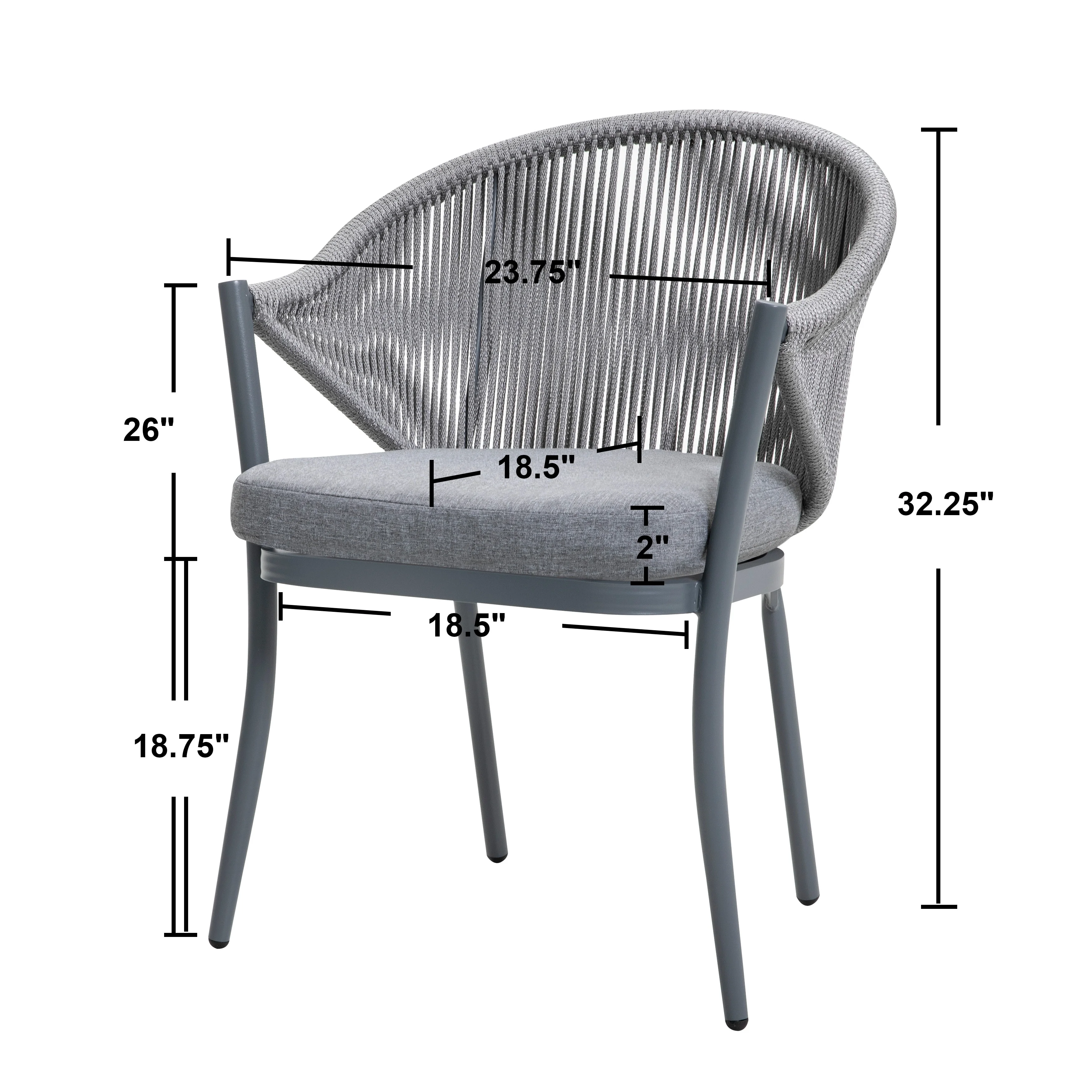 Nuu Garden  6pcs Rope Aluminum Dining Chairs - Taupe Grey