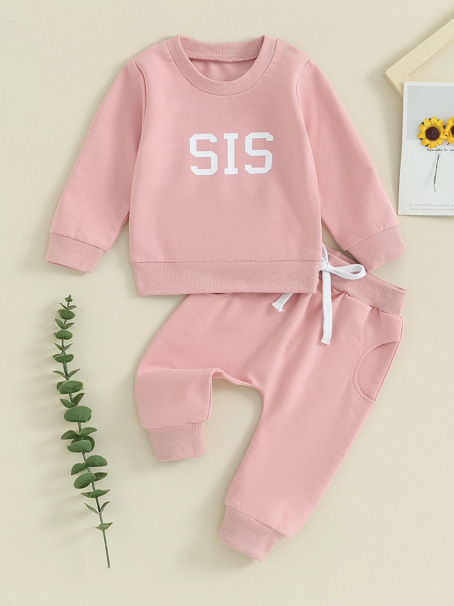 Baby Girl Outfits Toddler Letter Print Long Sleeve Round Neck Sweatshirt and Solid Color Pants Newborn 2 Piece Set