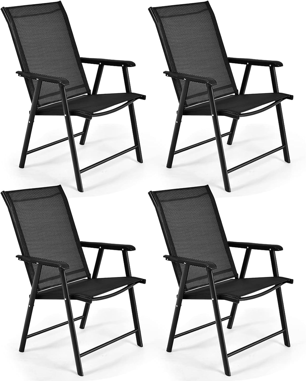 S AFSTAR Patio Chairs, Outdoor Foldable Sling Chairs with Armrests for Lawn Garden Backyard Poolside Porch, Folding Outdoor Chairs (Set of 4, Black)